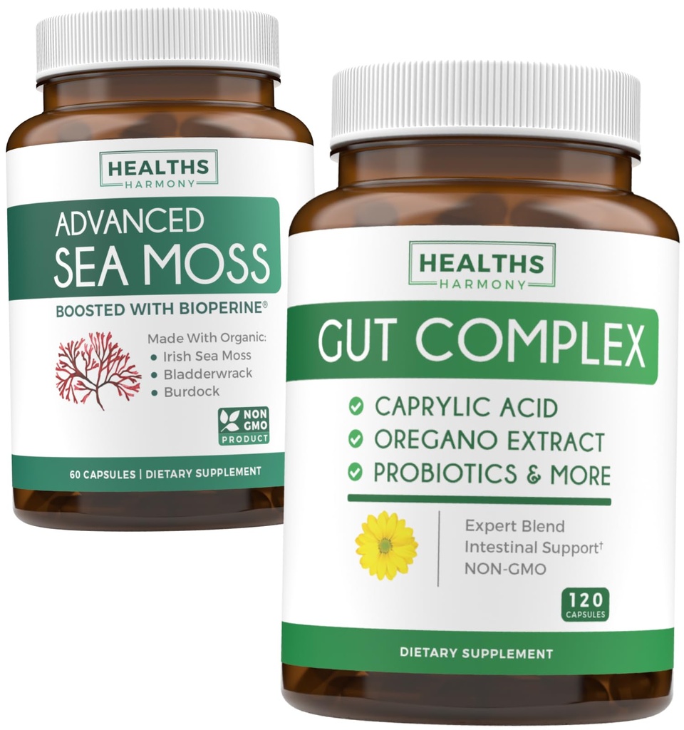 Bundle of Gut Complex & Irish Sea Moss - Inner Thrive Combo - Gut Complex med Capstacid & Irish Sea Moss Capsules - Raw Vegan Supplement med BioPerine (non-GMO & økologisk) - 60 Kapsler