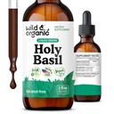 Wild & Organic Holy Basil Leaf Tinktur - Afslapning, Calmness, Mood Support - Tulsi Holy Basil Supplement - Vegan, Sukker & Alkohol- Free Herb Extract Drops - 2 fl oz