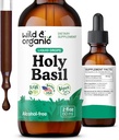 Wild & Organic Holy Basil Leaf Tinktur - Afslapning, Calmness, Mood Support - Tulsi Holy Basil Supplement - Vegan, Sukker & Alkohol- Free Herb Extract Drops - 2 fl oz