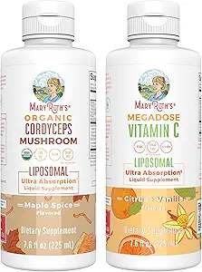 MaryRuth Organics Cordyceps Liposomal (Maple Spice) & C-vitamin (Citrus & Vanilla) - 124; Clean Label Project Verified ® - 124; Vitaminer for Immunitet, Hud, & Samlet Sundhed; Vegan, Non- GMO, Gluten- Free