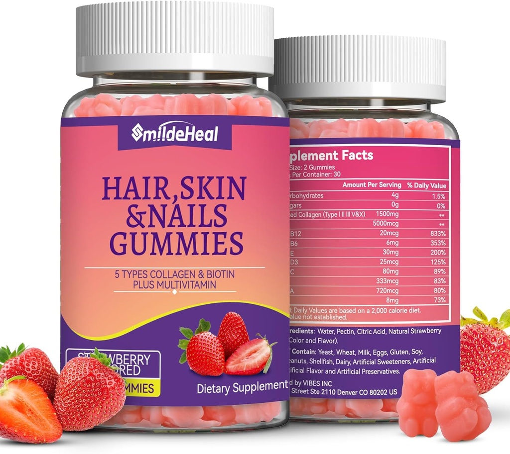 2 pakke hår hud og negle gummier med biotin kollagen vitaminer til kvinder - støtte sundt hår, hud & negle - 120 Greve
