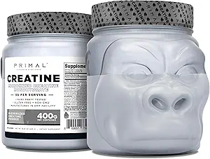 Primal Creatine Monohydrate Powder (400 Grams) | Unflavored Micronized Creatine Muscle Development Supplement for Pre-Workout & Recovery | 5g Creatine Monohydrate per Serving