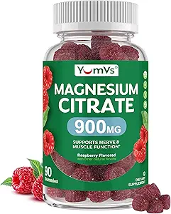 YUM-V'S Magnesium Citrate Gummies – 900mg Highly Absorbable Magnesium Gummies for Women & Men to Support Nerve, Muscle & Enzyme Function – Gluten-Free, Kosher & Raspberry Flavor (90 Count)