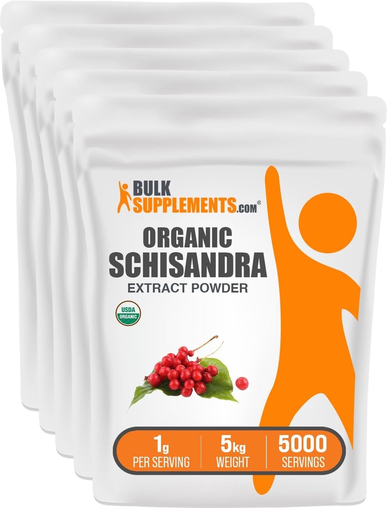 BulkSupplements.com Organic Schisandra Extract Powder - Schisandra Supplement, fra Schisandra Berries - Herbal Supplement, Gluten Free - 1000mg per servering, 5kg (11 lbs) (Pack of 5)