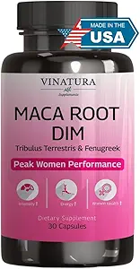 VINATURA MACA Root + DIM kapsler til kvinder ydeevne - Hormonbalance, Menopause Support Fertilitet, Kvinder supplement, 60 Veganske kapsler