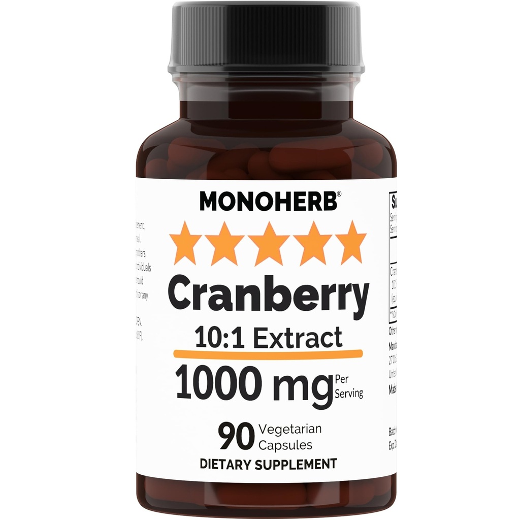 MONOHERB Tranebær Extract 1000 mg - 90 Vegetariske Kapsler
