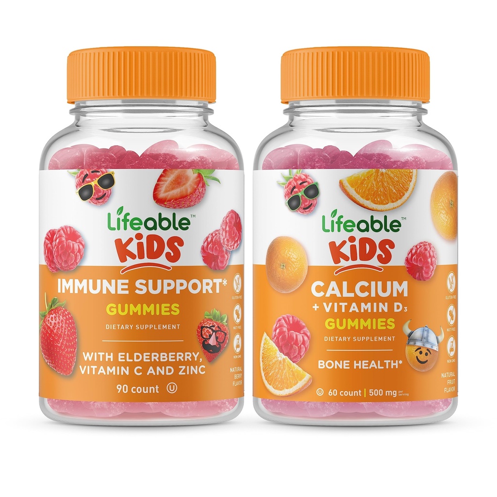 Lifeable immunsupport Kids + Calcium med D-vitamin Kids, Gummies Bundle - Great Tasting, Vitamin Supplement, Gluten Free, GMO Free, Chewable Gummy
