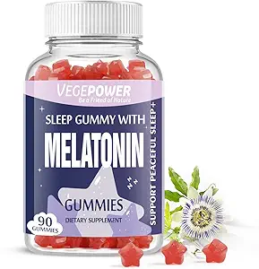 Melatonin Gummies 1mg til børn (sukkerfri) - Søvngummies med B6-vitamin og passionsblomst til efterår hurtigere, Vegan, Non- GMO, Strawberry Flavored 90 Greve