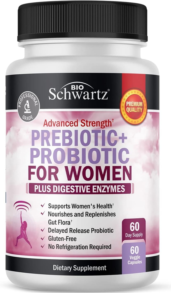 Prebiotika og probiotika til kvinder - med Black Cohosh og Red Clover til Gut, Vaginal og immunforsvar støtte, hele fødevarer fordøjelige enzymer kapsler, Lactobacillus Probiotic Supplement, 60 Greve