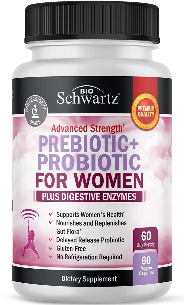 Prebiotika og probiotika til kvinder - med Black Cohosh og Red Clover til Gut, Vaginal og immunforsvar støtte, hele fødevarer fordøjelige enzymer kapsler, Lactobacillus Probiotic Supplement, 60 Greve