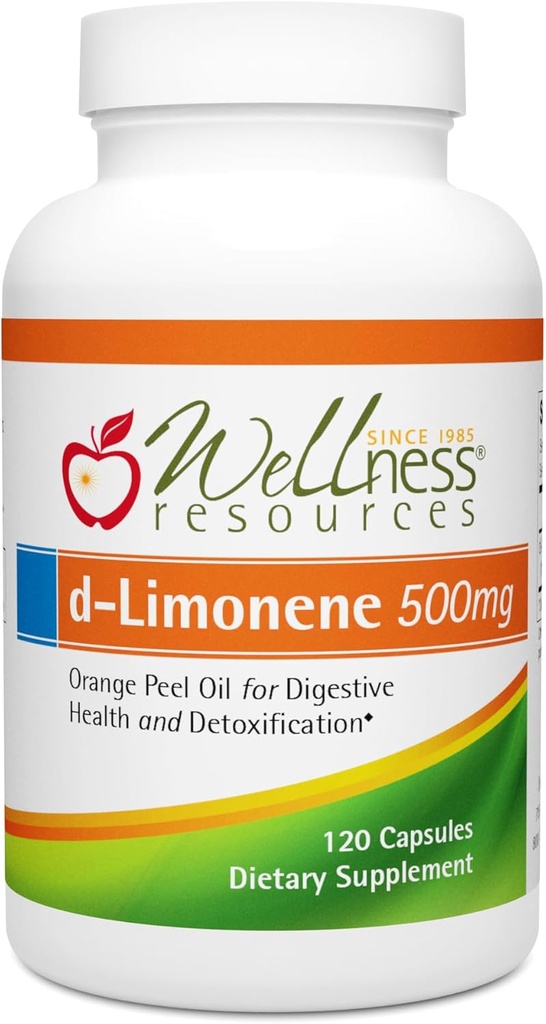 Wellness Resources High Potency d- Limonene Capsules 500mg, 120 Capsules - Orange Peel Extract til fordøjelse, Heartburn, Syre Reflux, Afgiftning