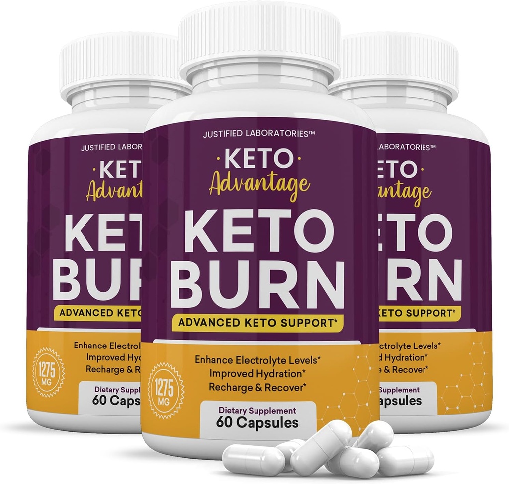 (3 Pack) Keto Advantage Keto Burn Pills 1275MG Ny & forbedret formel Indeholder Apple Cider Vingiform Extra Virgin Olivenolie Powder Green Tea Leaf 180 kapsler