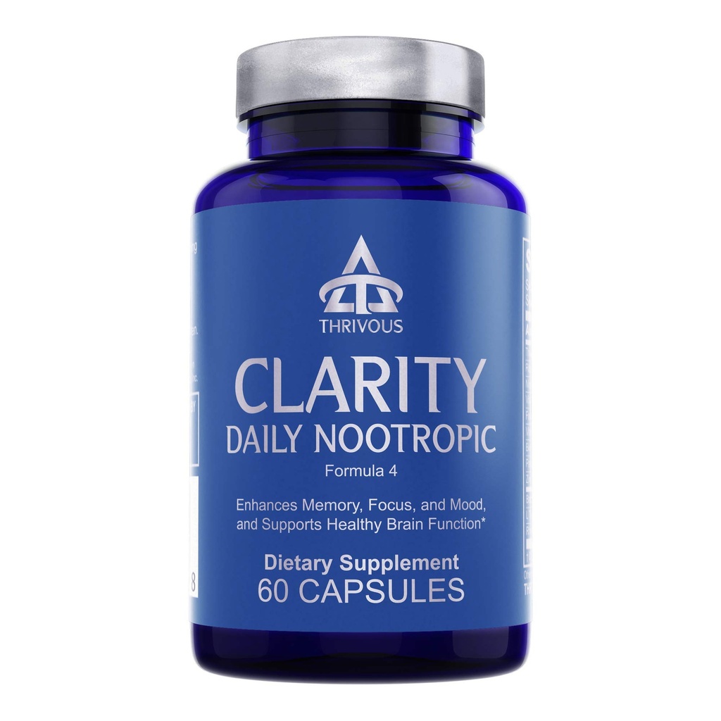 Thrivous Clarity Daily Nootrop - Kognitiv Support & Mood Formel med Bacopa (Synapsa ®), L- Theanine, Rhodiola Rosea, Vitamin B Complex & Zink Picolinate - 60 Veganske kapsler