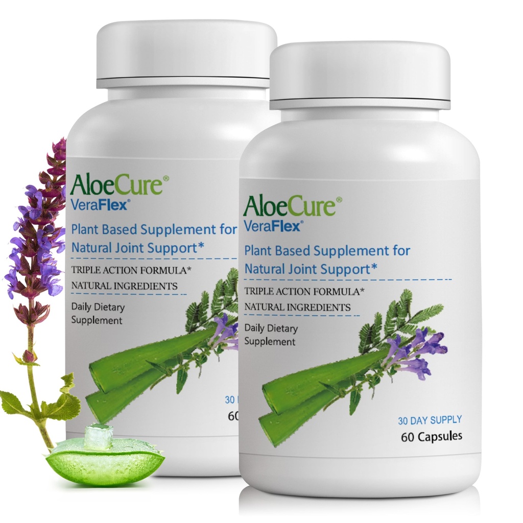 AloeCure VeraFlex Natural Joint Health Supplement med USDA Organic Aloe Vera - Plantbaserede kapsler til støtte fælles komfort, mobilitet og fleksibilitet - 60 kapsler x 2 Btls