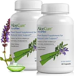 AloeCure VeraFlex Natural Joint Health Supplement with USDA Organic Aloe Vera - Plant-Based Capsules to Support Joint Comfort, Mobility and Flexibility - 60 Capsules x 2 Btls