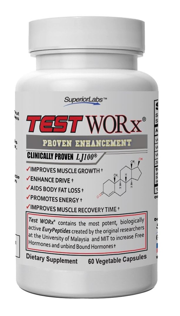 Superior Labs Test Worx Natural Testosteron Booster tillæg med klinisk bevist LJ100 og 8 andre kraftfulde ingredienser - bemærkelsesværdigt stigning i energi, Stamina, inddrivelse, søvn og mad