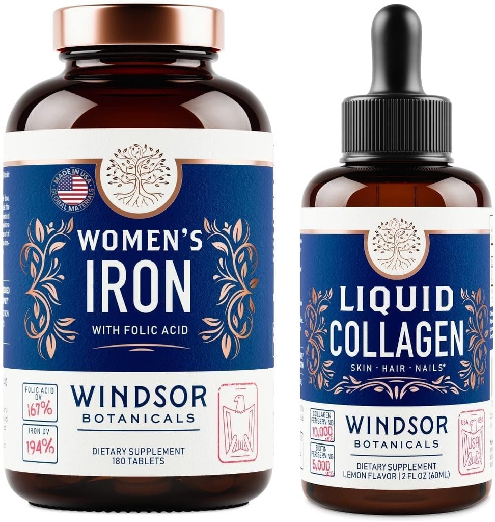 WINDSOR BOTANICALS Flydende kollagen og jern til kvinder Beaty og Wellness Bundle