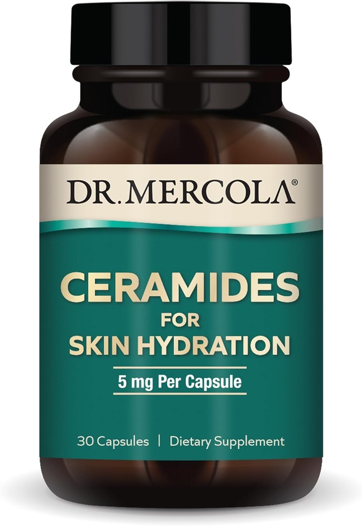 Dr. Mercola Ceramider til hudhygiejne, 30 Servering (30 kapsler), 5 mg per kapsel, Kosttilskud, fremmer hud udseende, ikke-GMO
