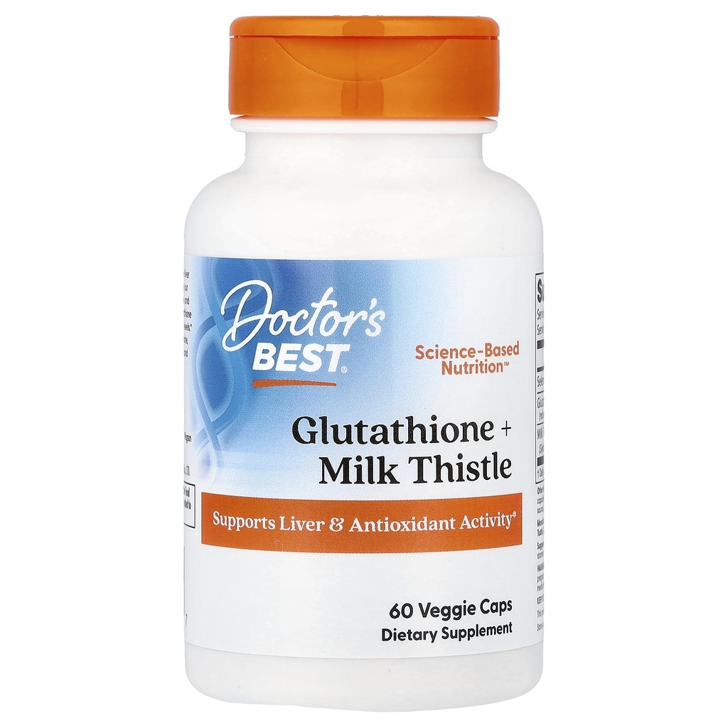 Doctor 's Best Glutathione + Milk Thistle, Understøtter Lever & Antioxidant Aktivitet, Non-GMO, Gluten Free, Soy Free, Vegan 60 Veggie Caps