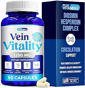 Vi kan lide Vitamin Vein Vitality 1250mg Diosmin Hesperidin Complex for Varicose Veins Treatment, Horse Chestnut, Slagtere Broom, Bioflavonoider - Understøtter blodcirkulation for ben Veins- 60 kapsler