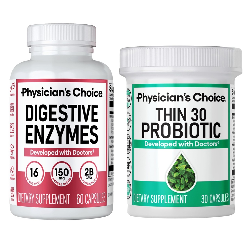 Lægens CHOICE - Beat Bloat + Support Weight Management Bundle: Digitale enzymer + Thin- 30 Probiotisk