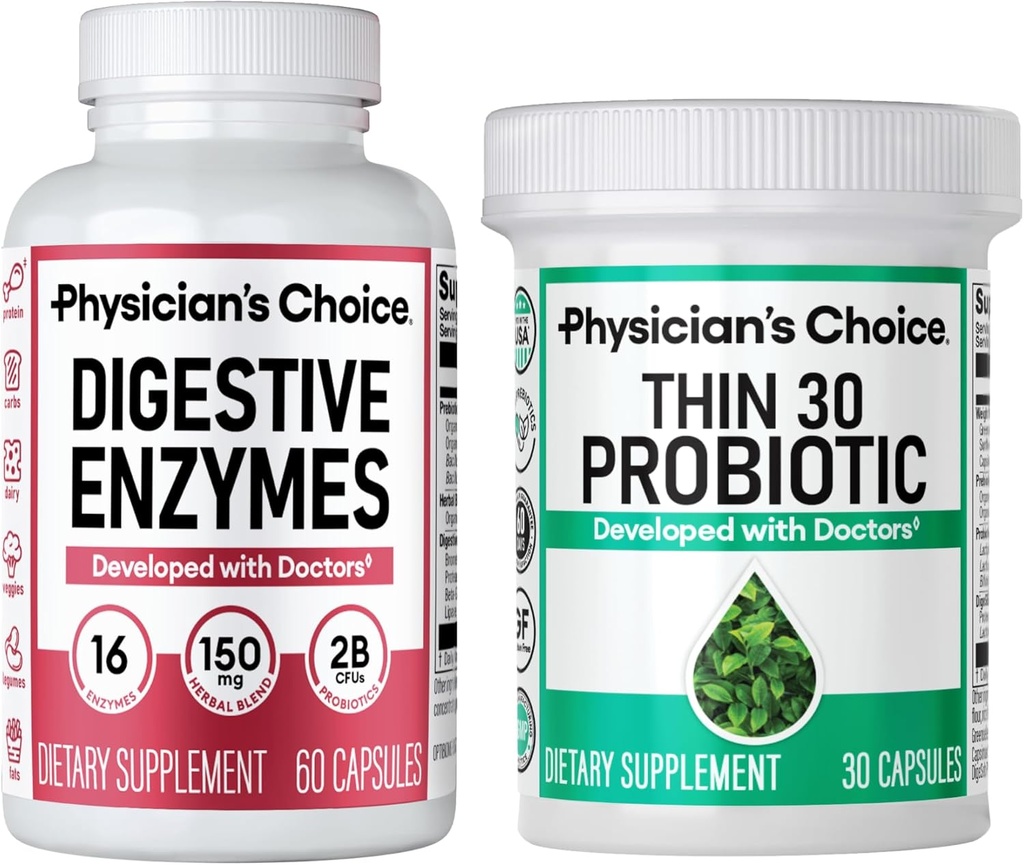 Lægens CHOICE - Beat Bloat + Support Weight Management Bundle: Digitale enzymer + Thin- 30 Probiotisk