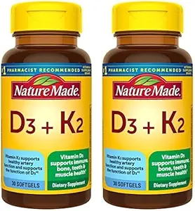 Nature Made Vitamin D3 K2 Supplement, 5000 IU (125 mcg) Vitamin D for Bone, Teeth, Muscle and Immune Support, 30 D3 and K2 Softgels, 30 Day Supply