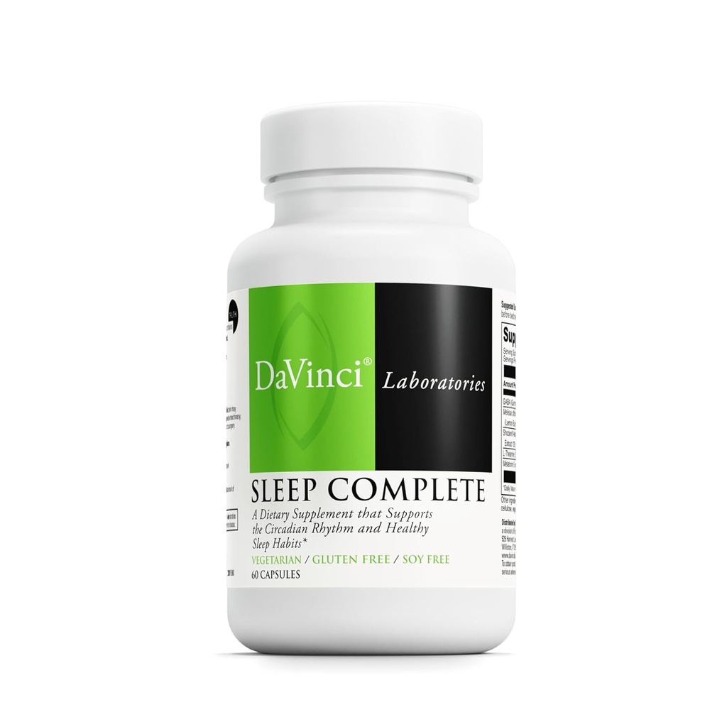 DAVINCI Labs Sleep Complete - Kosttilskud til støtte sunde sovende vaner, afslapning og søvn * - med Melatonin, Lemon, Ashwagandha og L- Theanine - Gluten- Free - 60 vegetariske kapsler