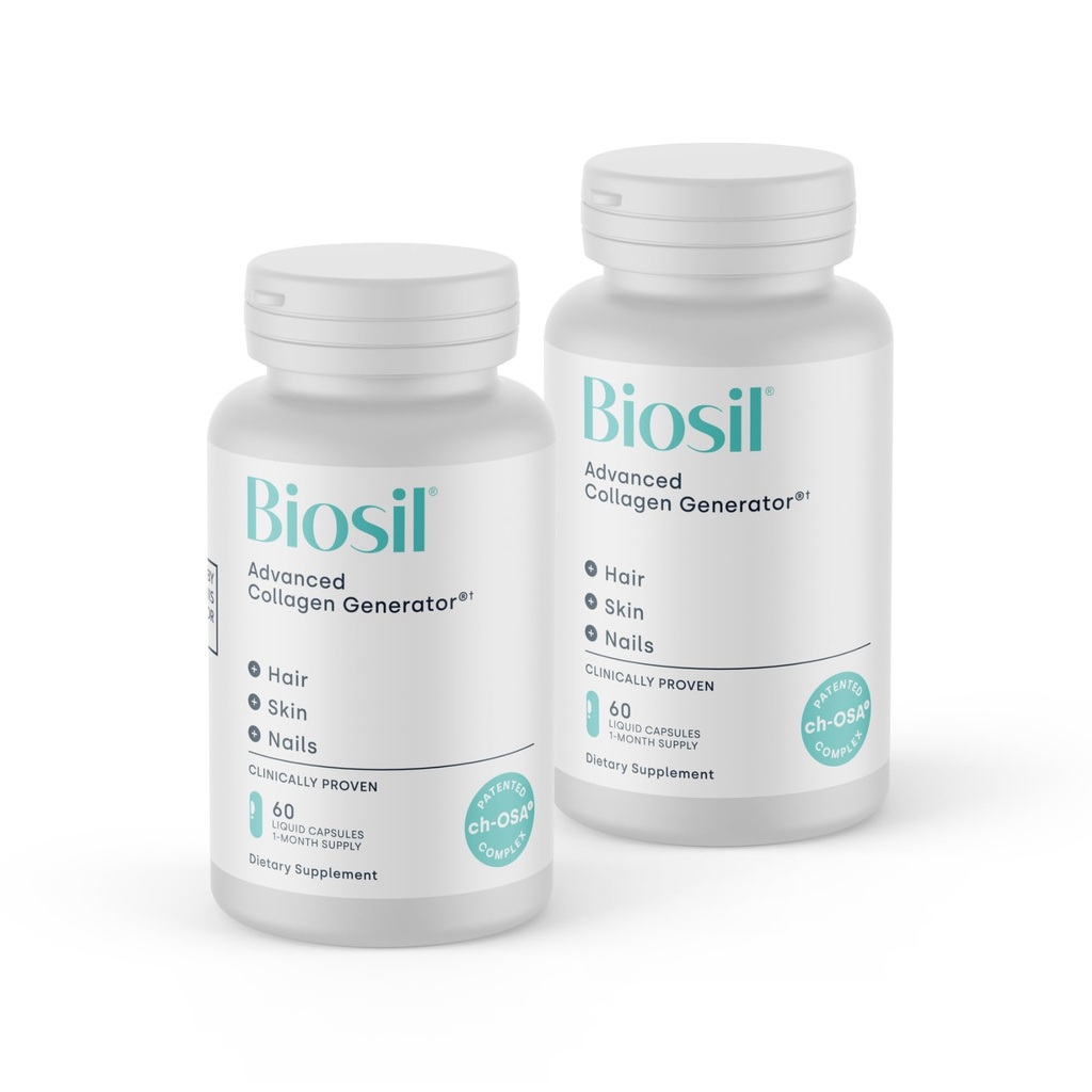 Biosil Collagen Booster Supplement - 60 flydende kapsler, pakke med 2 - Patenteret ch- OSA Activator for hud, hår, negle & Joints - understøtter naturlig produktion - 60-dages forsyning