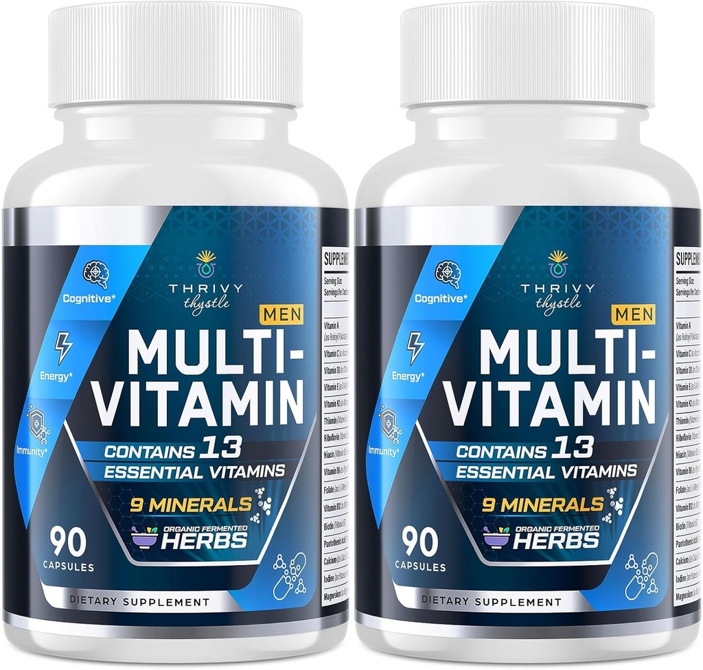Mænd Multivitaminer 50 Plus - Daglig Multivitamin til mænd med gæret urteudtræk & 43 Næringsstoffer - Herre Vitaminer understøtter hukommelse & hjerne, energi, ben sundhed (2 Pack)