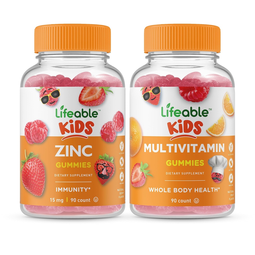 Livbare Zinkbørn + Multivitamin Kids, Gummies Bundle - Great Tasting, Vitamin Supplement, Gluten fri, GMO fri, Chewable Gummy