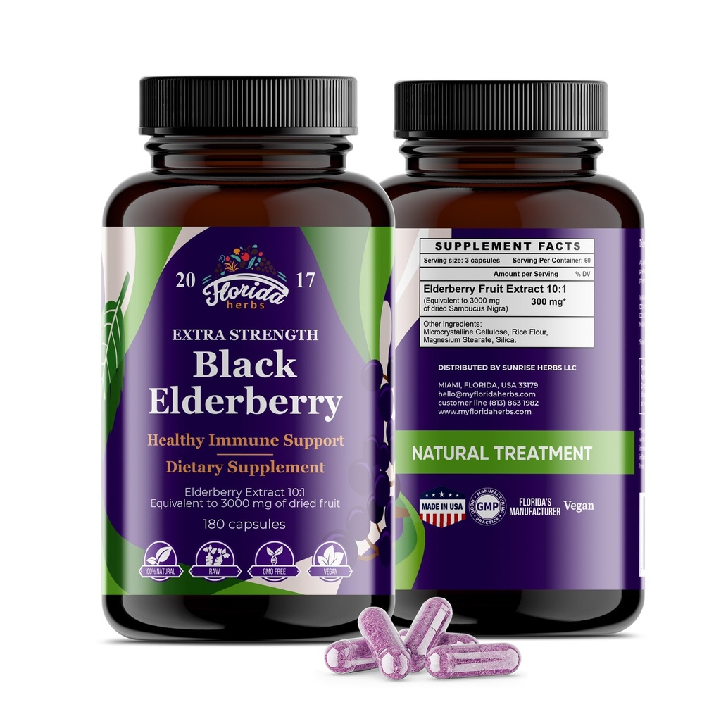 Black Elderberry Kapsler 124; 180 Greve Budding 124; Sambucus Elderberry Vitamin, Non- GMO, Gluten Free, Organic Elderberry Extract Sambucus Nigra