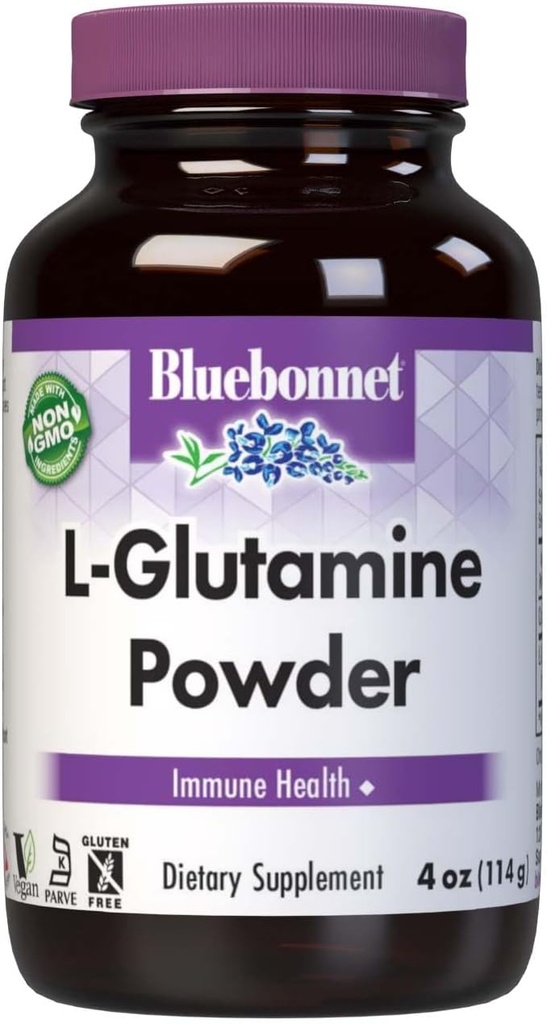 Bluebonnet Nutrition L- Glutamin Powder 5000mg, Understøtter immunfunktion *, Nitrogen Transporter *, Soy- Free, Gluten- Free, Non- GMO, Kosher Certified, Vegan, 4 oz Flaske, 23 Servere