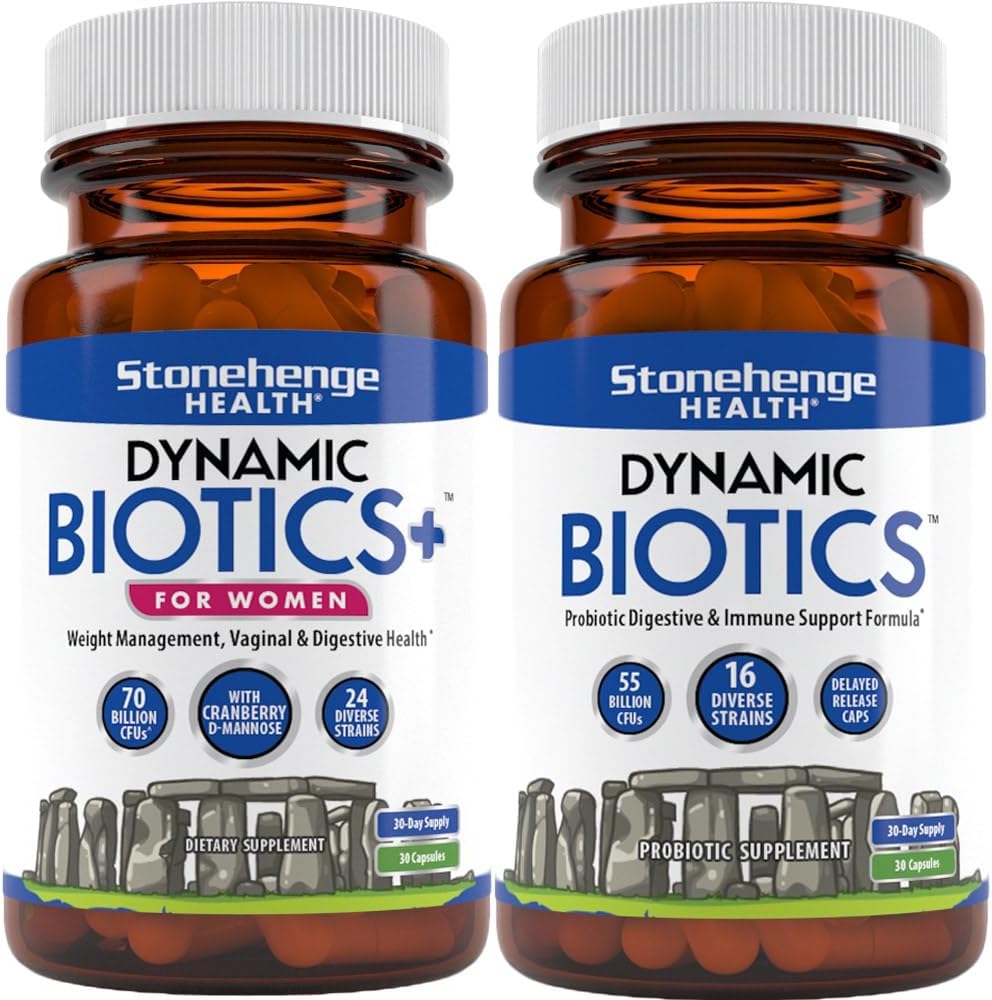 Stonehenge Health Dynamic Biotics + for kvinder + Dynamic Biotics Probiotika Bundle Kosttilskud til understøttelse af fordøjelse & feminin sundhed