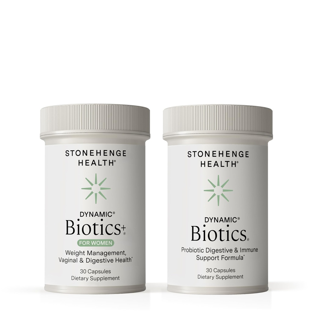 Stonehenge Health Dynamic Biotics + for kvinder + Dynamic Biotics Probiotika Bundle Kosttilskud til understøttelse af fordøjelse & feminin sundhed