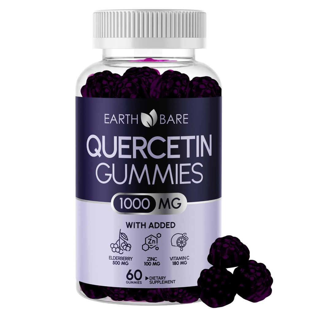 Quercetin Gummies med Elderberry, Zink & C-vitamin - immunsupport - Antioxidant & Sæsonlig Wellness - Vegan, Non- GMO, Natural Berry Flavor - 60 Gummies