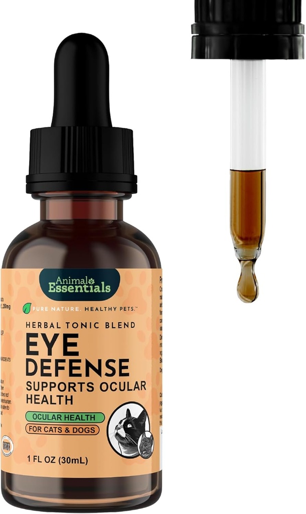Animal Essentials Eye Defense Support for Dogs & Cats, 1 fl oz - Made in USA Organic Bilberry Calendula Herbal Blend, Alkohol Free