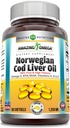 Amazing Omega Norwegian Cod Lever Oil 1250 Mg Softgels Supplement Note 124; Omega-3, EPA, DHA, vitamin A, vitamin D & E (Lemon Note 124; 60 Greve)