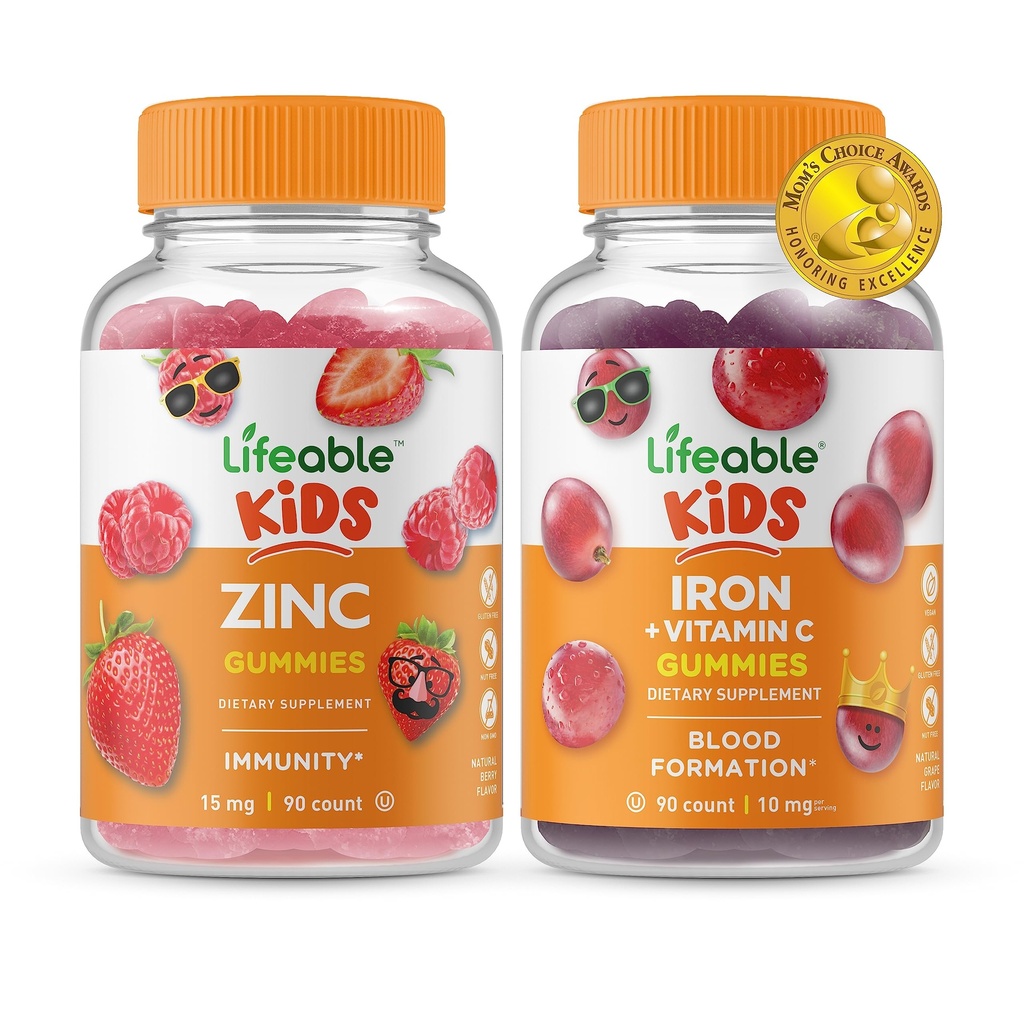 Leveable Zink Kids + Iron & C-vitamin Kids, Gummies Bundle - Great Tasting, Vitamin Supplement, Gluten Free, GMO Free, Chewable Gummy