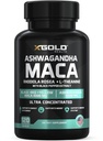 Ashwagandha 5,000mg + Maca Root Black, Red, Yellow 4,000mg, Rhodiola & L- Theanine: 30: 1 Extract Ashwagandha Kapsler, 20: 1 Extract Maca Root Kapsler - Supplement til mænd og kvinder