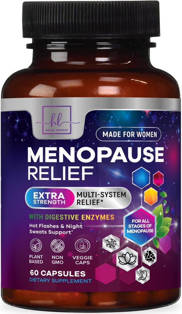 Menopause Kosttilskud til kvinder med Dong Quai, Chaste Berry, Black Cohosh, 8 Millioner CFU Probiotika - Hot Flash Night Sweats & Menopause Relief Probiotic for Vaginal, fordøjelsessygdomme - 60 kapsler