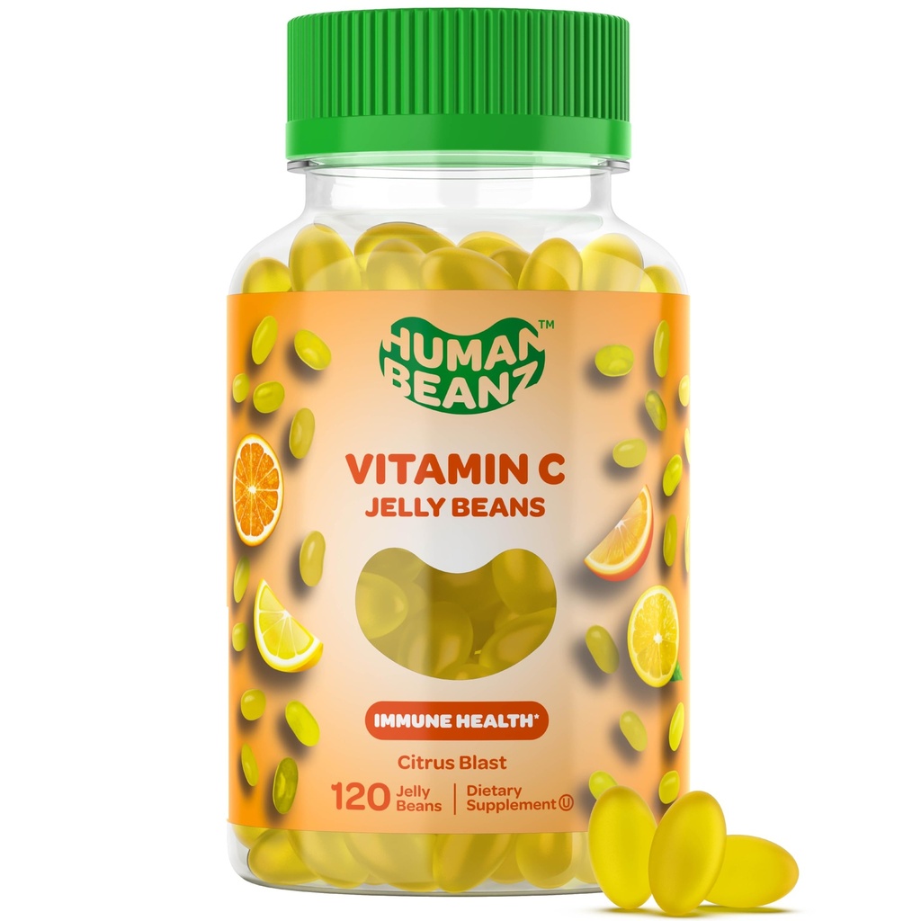 C-vitamin Jelly Bean Gummies for voksne, immunsupportkosttilskud, vegetar, 120 Citrus Blast Jelly Beans, Kosher