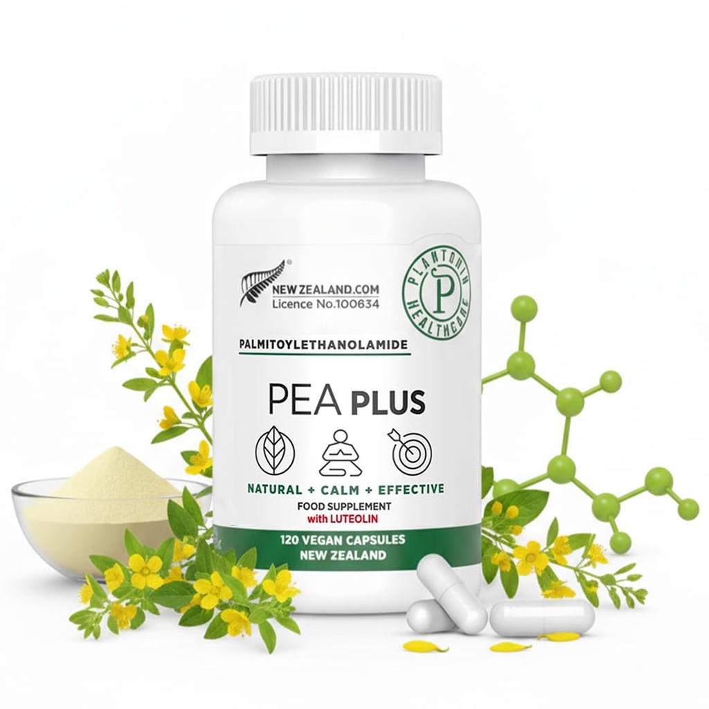 New Zealand - Palmitoylethanolamid 600mg + Luteolin - Mikroniseret Pea Kosttilskud - 120 Veganske kapsler