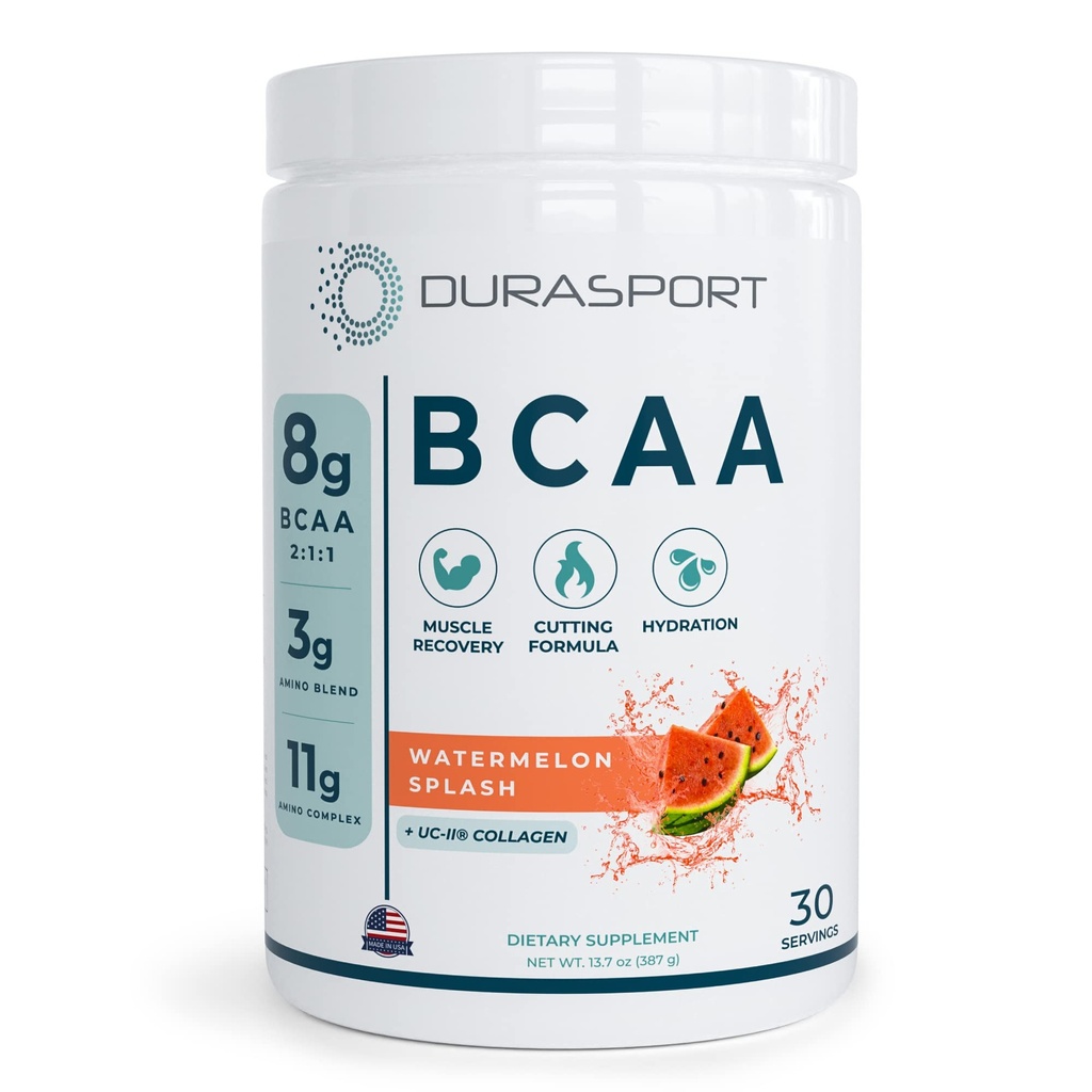 Durasport - 11g Sport BCAA Medical Recovery, Energy & Hydration Post Workout + UC- II Collagen Medical 124; 8 Bedste 2: 1: Forgrenet kæde Aminosyrer + 3g Amino & Hydration Blend Medical 124; Watermelon, 30 Serv