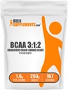 BulkSupplements.com BCAA 3: 1: 2 Powder - BCAA Kosttilskud, Forgrenet Chain Aminosyrer Pulver - Unflavored & Gluten Free, 1,5 g per Serving, 250g (8,8 oz) (pakke med 1)