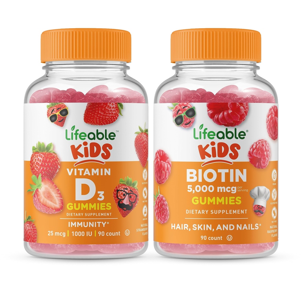 Livbare D-vitamin Kids + Biotin Kids, Gummies Bundle - Great Tasting, Vitamin Supplement, Gluten Free, GMO Free, Chewable Gummy