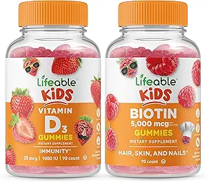 Livbare D-vitamin Kids + Biotin Kids, Gummies Bundle - Great Tasting, Vitamin Supplement, Gluten Free, GMO Free, Chewable Gummy