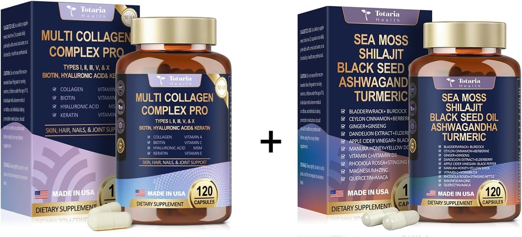 Totaria 18- in-1 Collagen Peptider Caps & 25- in-1 Sea Moss Caps