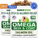 BARK & SPARK (Pack of 2 Omega 3 for hunde - 360 Fish Oil Chews for Dog Shedding, Hud Allergi, Itch Relief, Hot Spots Treatment - Joint Health - Hud & Coat Supplement - EPA & DHA Fedtsyrer