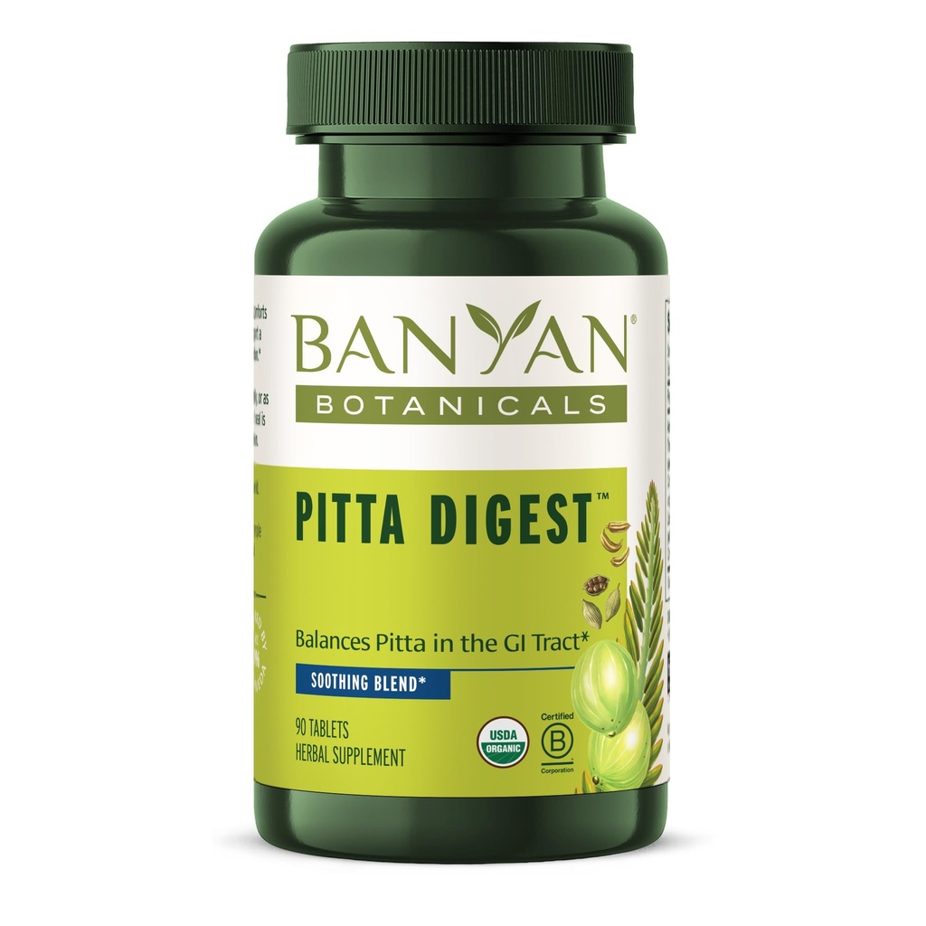 Banyan Botanicals Pitta Digest - Økologisk fordøjelsestillæg - Lindrende & beroligende fordøjelse Støtte til støtte for en Komfortabel Post- Måltid * - 90 tabletter - Ikke GMO bæredygtigt souced Vegan